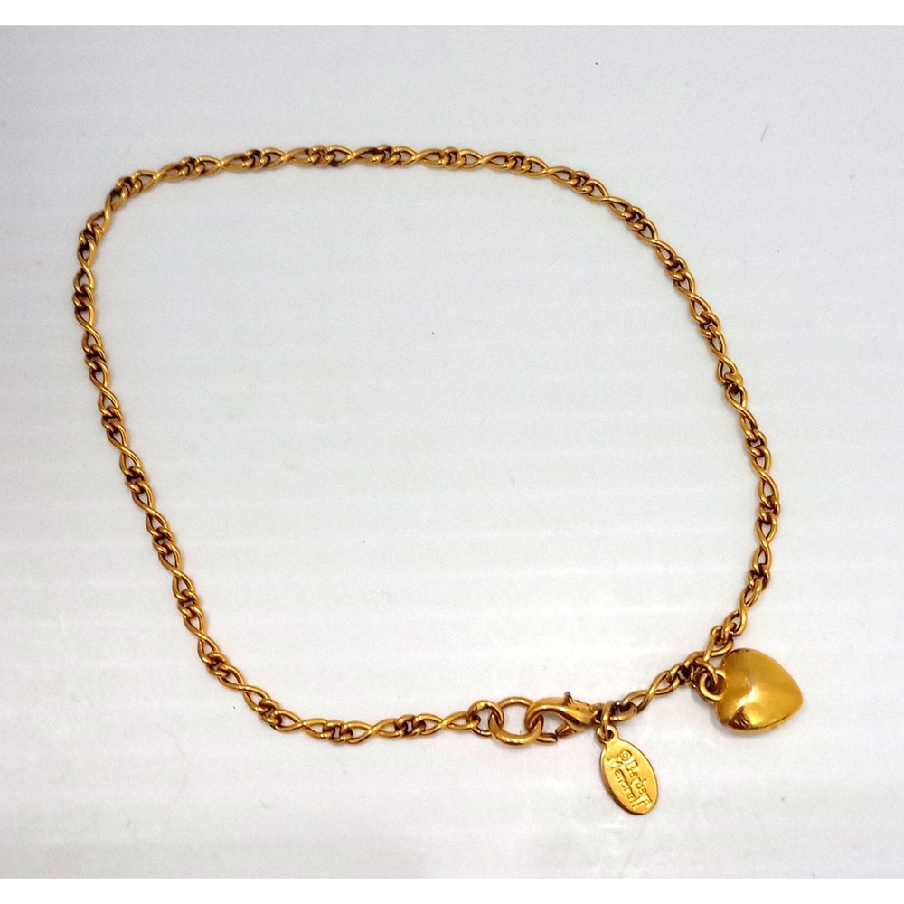 Barbara Mandrell Gold‎ Tone Heart Charm Anklet 10" Signed